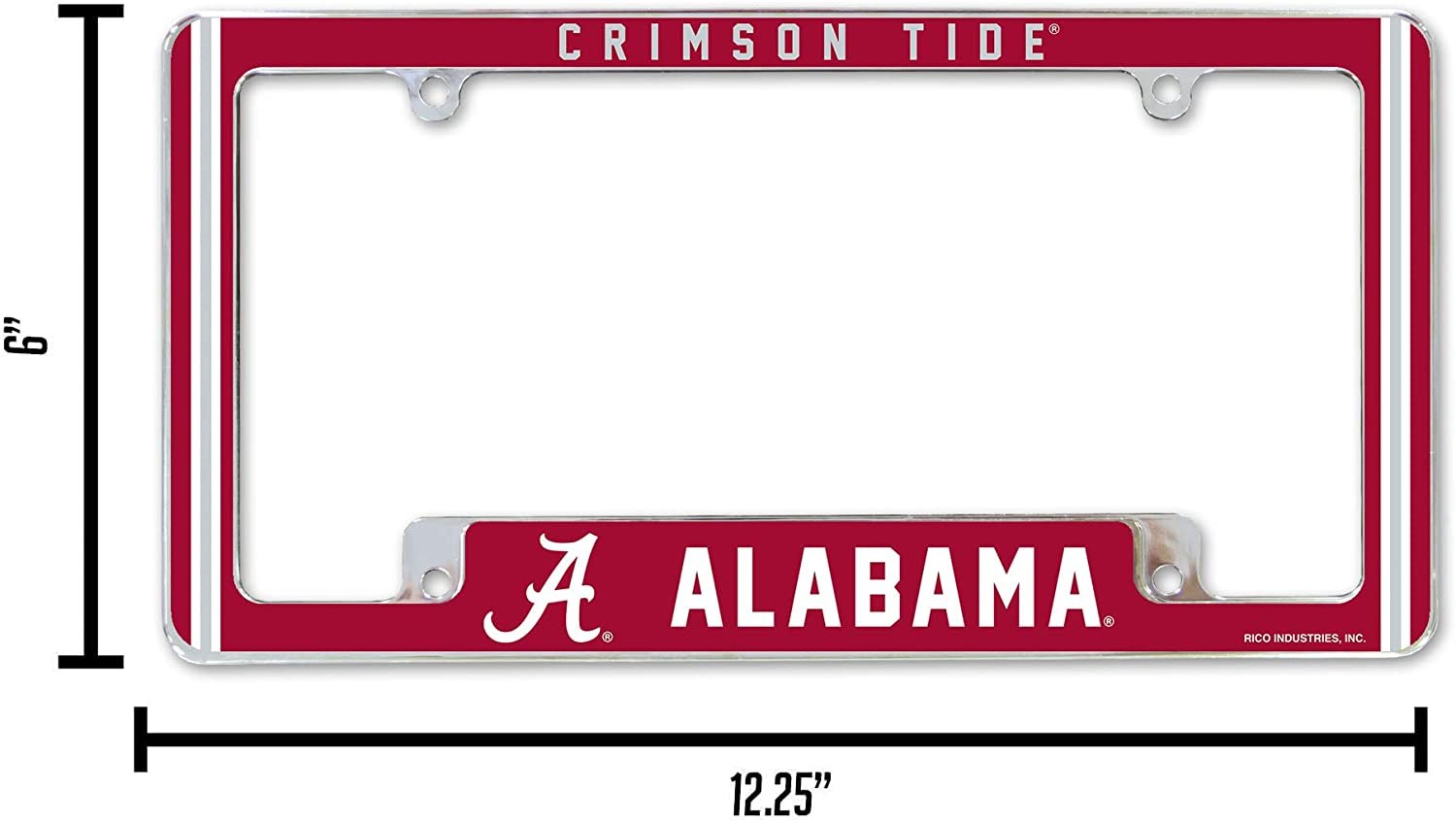 University of Alabama Crimson Tide Metal License Plate Frame Chrome Tag Cover 12x6 Inch Alternate Design