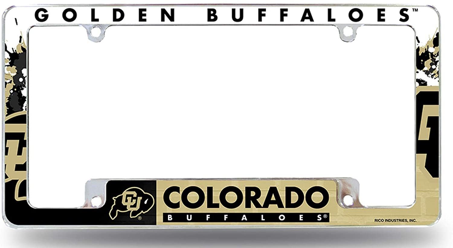 University of Colorado Buffaloes Metal License Plate Frame Metal Tag Cover EZ View All Over Design Heavy Gauge