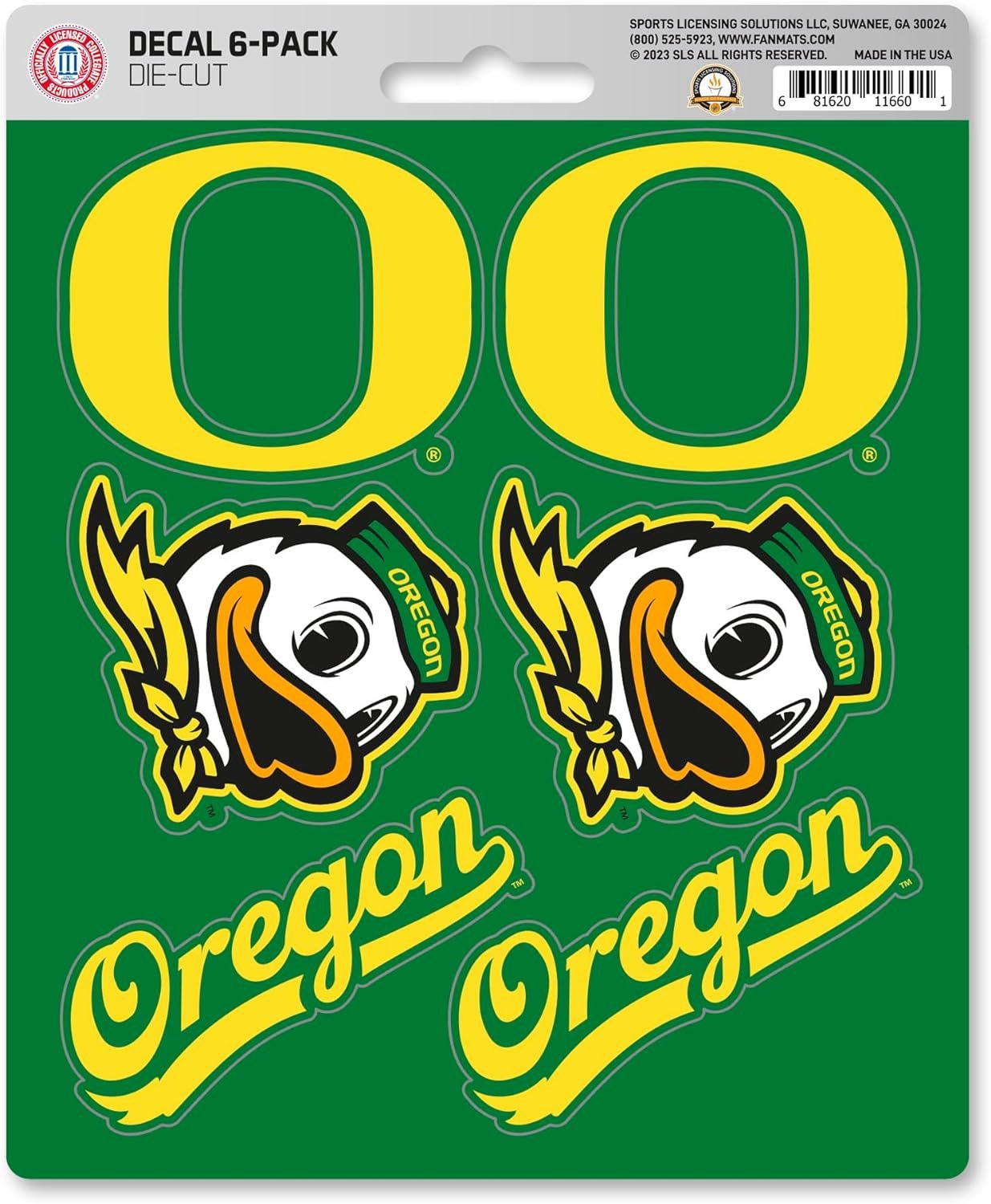 University of Oregon Ducks 6-Piece Decal Sticker Set, 5x6 Inch Sheet, Gift for football fans for any hard surfaces around home, automotive, personal items