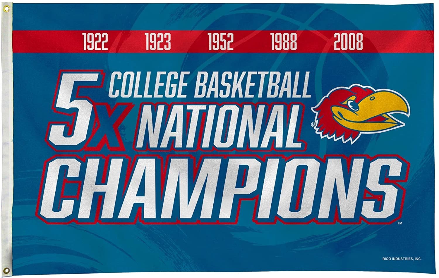 University of Kansas Jayhawks 5-Time Basketball Champions Premium 3x5 Feet Flag Banner, Metal Grommets, Outdoor Use, Single Sided