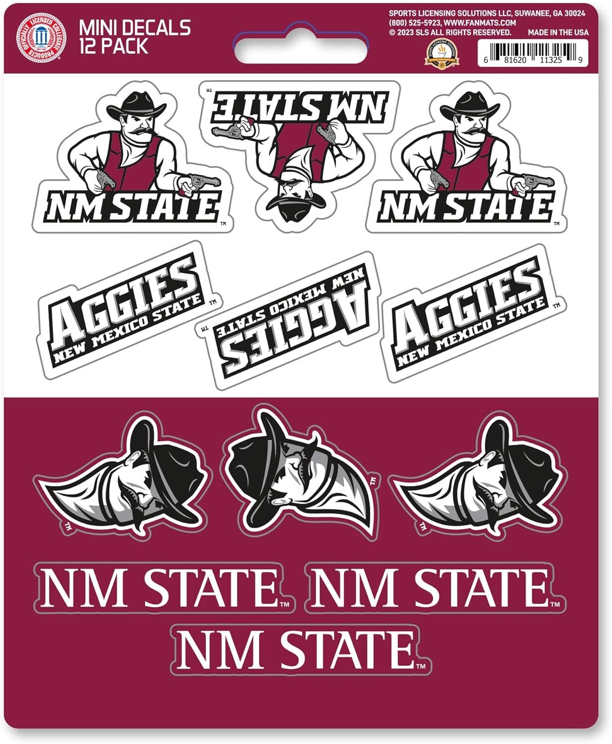 New Mexico State University Aggies 12-Piece Mini Decal Sticker Set, 5x6 Inch Sheet, Gift for football fans for any hard surfaces around home, automotive, personal items