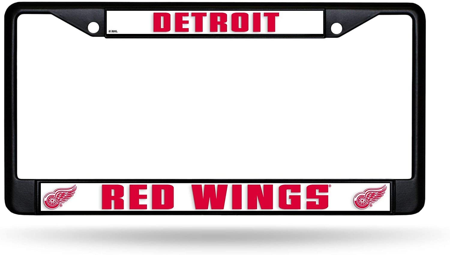 Detroit Red Wings Black Metal License Plate Frame Chrome Tag Cover 6x12 Inch
