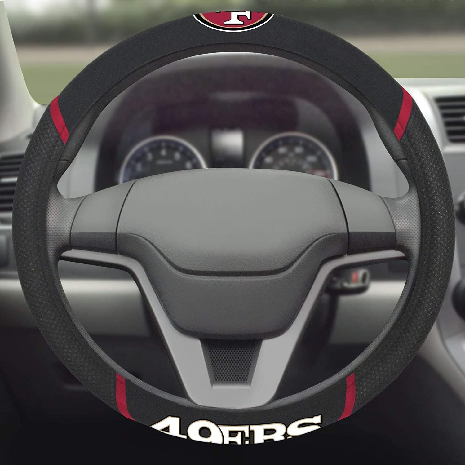 San Francisco 49ers Premium 15 Inch Black Emroidered Steering Wheel Cover