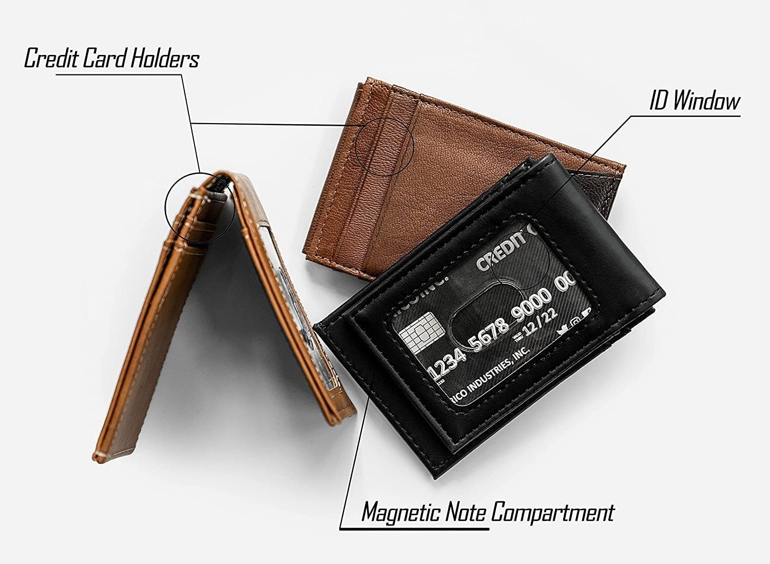 Texas Tech University Red Raiders Premium Brown Leather Wallet, Front Pocket Magnetic Money Clip, Laser Engraved, Vegan