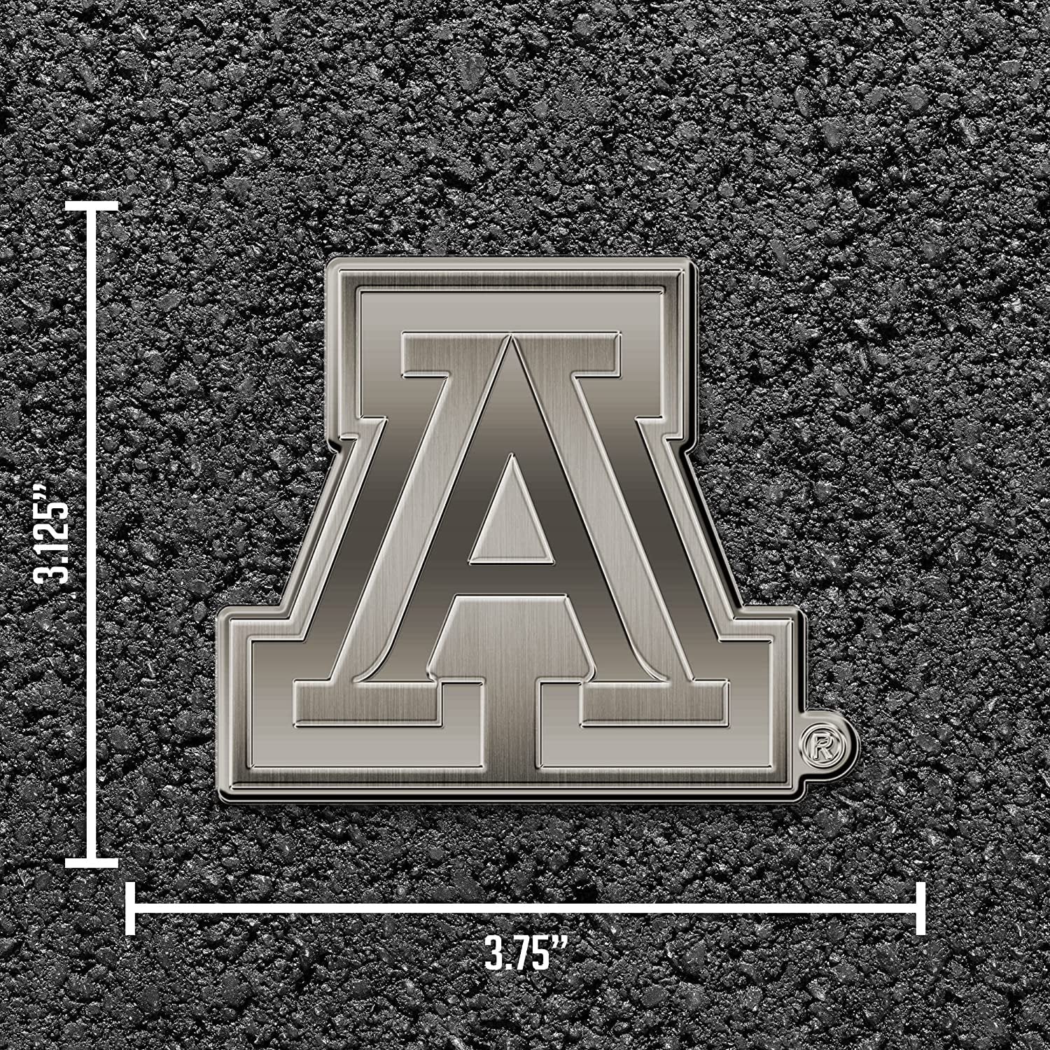 University of Arizona Wildcats Premium Solid Metal Raised Auto Emblem, Antique Nickel Finish, Shape Cut, Adhesive Backing