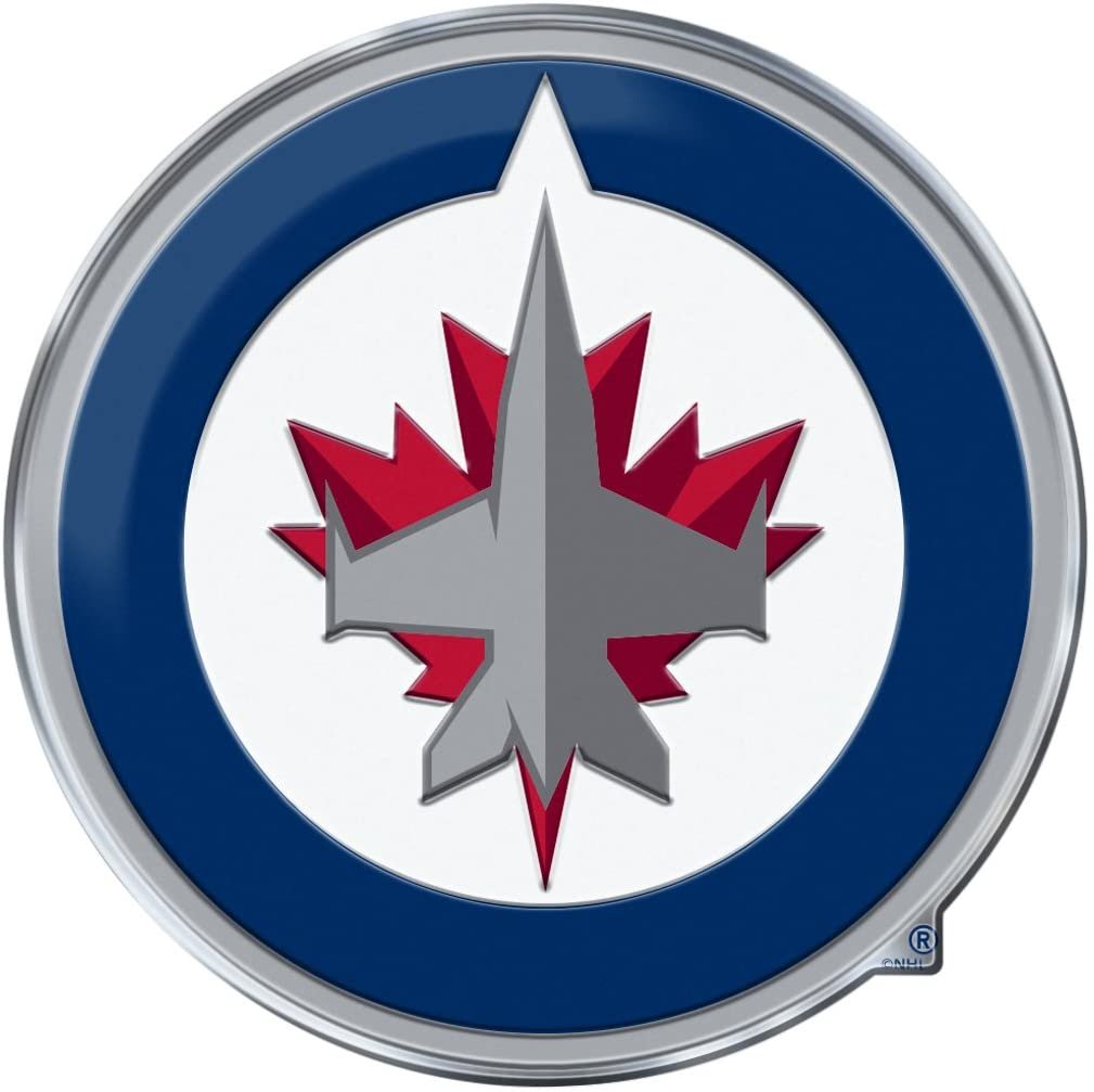 Winnipeg Jets Auto Emblem, Aluminum Metal, Embossed Team Color, Raised Decal Sticker, Full Adhesive Backing