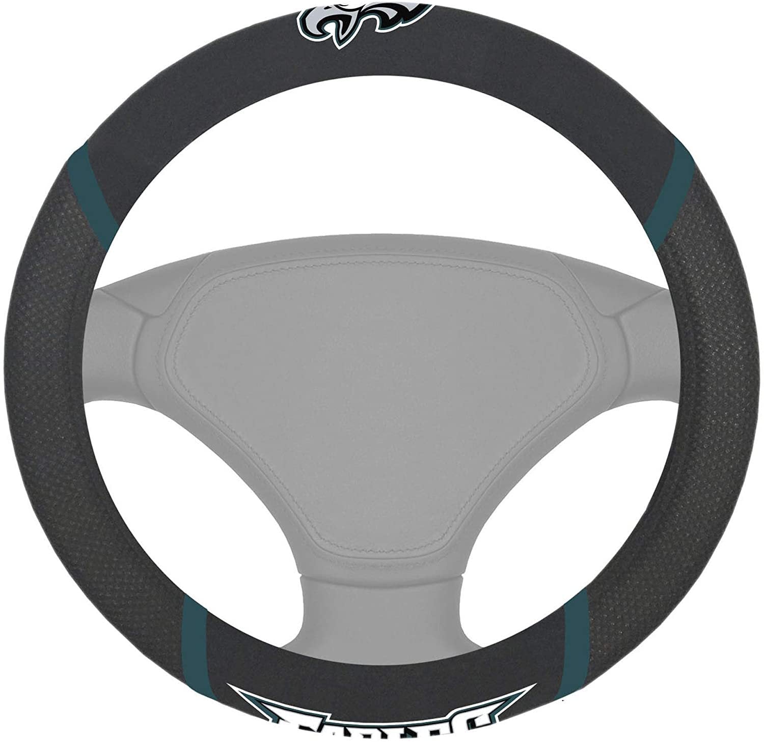 Philadelphia Eagles Steering Wheel Cover Premium Embroidered Black 15 Inch