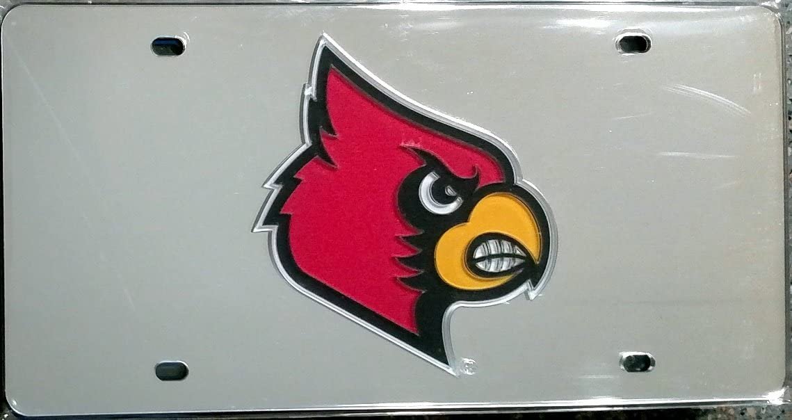 University of Louisville Cardinals Premium Laser Cut Tag License Plate, Mirrored Acrylic Inlaid, 6x12 Inch