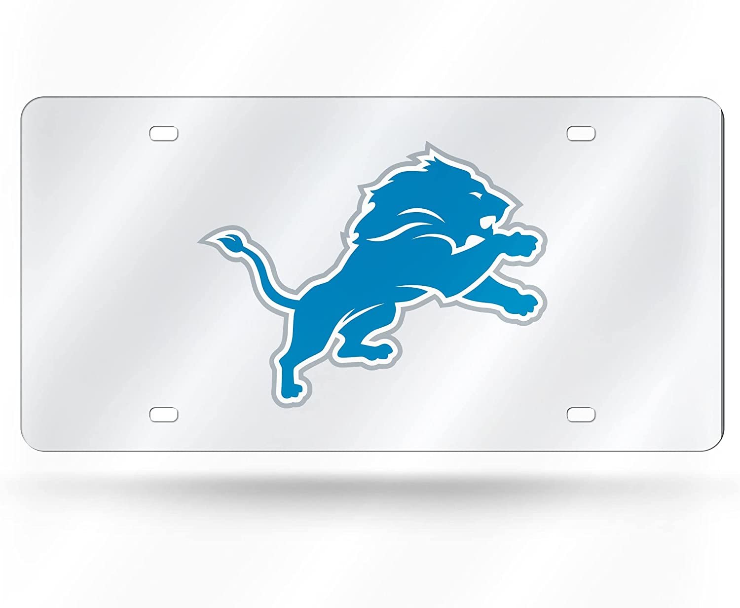 Detroit Lions Premium Laser Cut Tag License Plate, Mirrored Acrylic Inlaid, 12x6 Inch