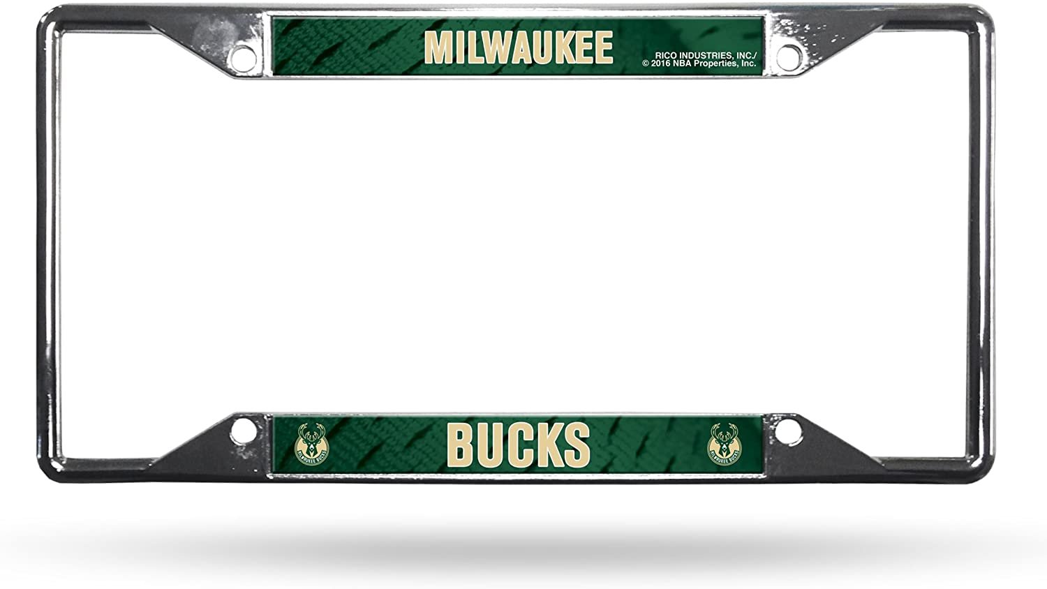 Milwaukee Bucks Premium Metal License Plate Frame Chrome Tag Cover, EZ View, 6x12 Inch