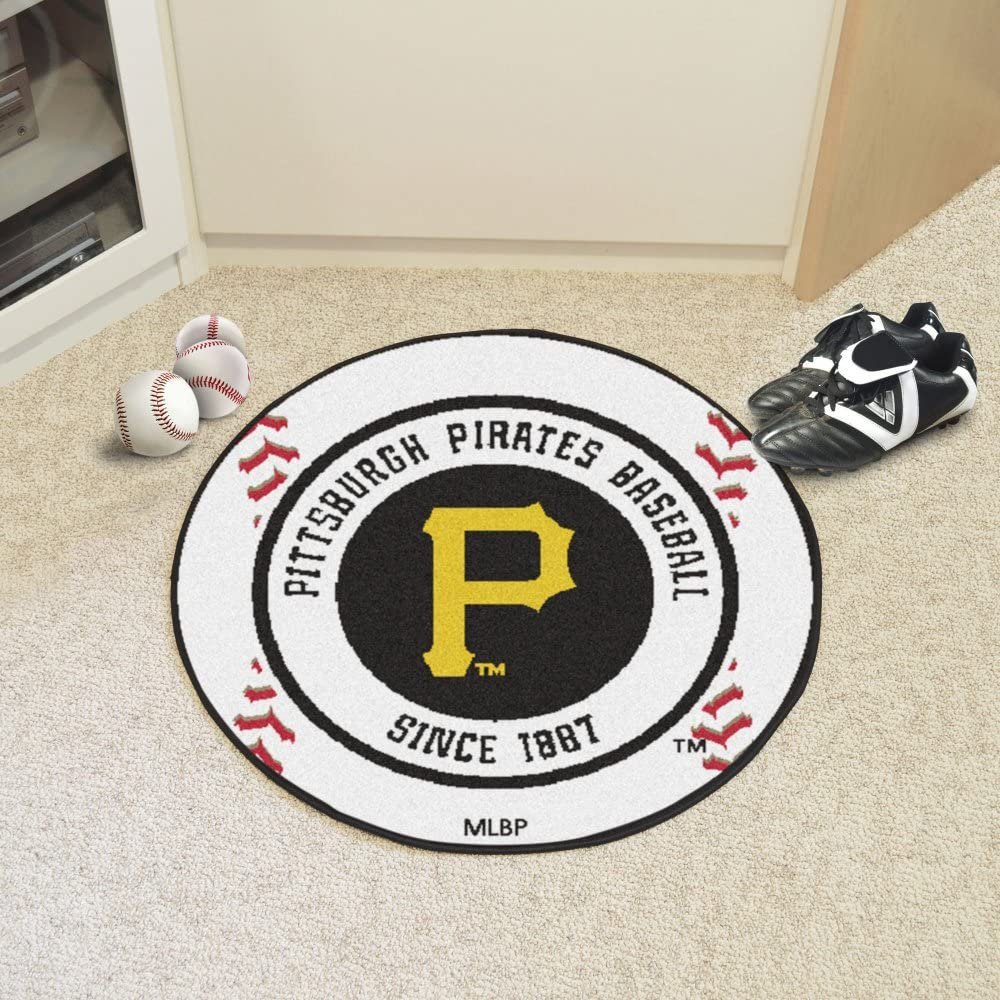 Pittsburgh Pirates 27 Inch Area Rug Floor Mat, Nylon, Anti-Skid Backing, Baseball Shaped